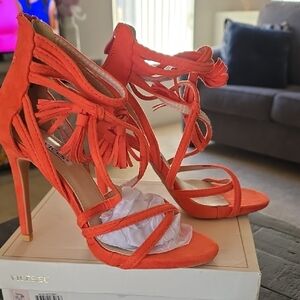 Suede Orange Tassel Strappy High Heel Sandals